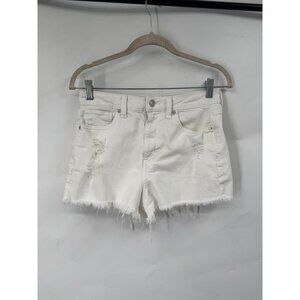 American Eagle Mom Jean Shorts Women 2 White Festival Preppy Frayed Denim